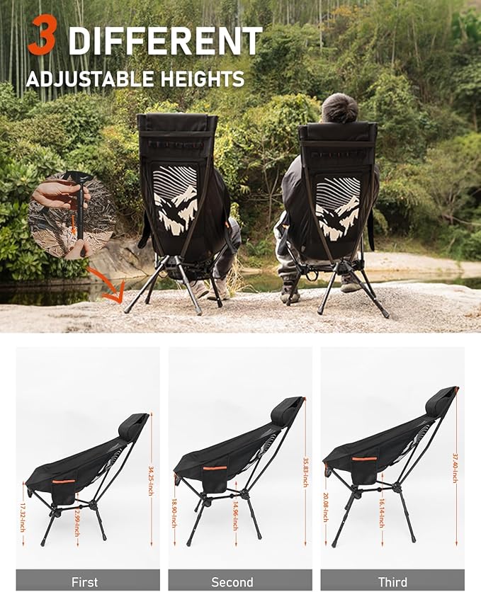 NOVSIGHT Camping Chairs - Folding Portable Camp Chair, High Back Camping Chair with Headrest, Outdoor Comfortable Camping Chair for Adults Hiking Backpacking