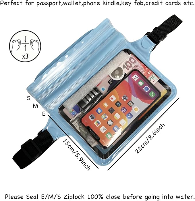 Waterproof Waist Pouch Dry Belt Bag Fanny Pack Keep Your Key Fob Wallet Kindle Phone Dry Perfect For Swim Surf Snorkel(Blue)