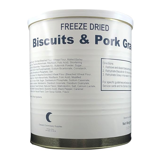 Military Surplus Freeze-Dried Biscuits and Pork Gravy – 18 oz, Emergency Survival food Supply, Meal Prep, Camping & Hunting – 25-Year Shelf Life – #10 Can – Made in USA – Backpacking & Outdoor Ready - 8 Servings