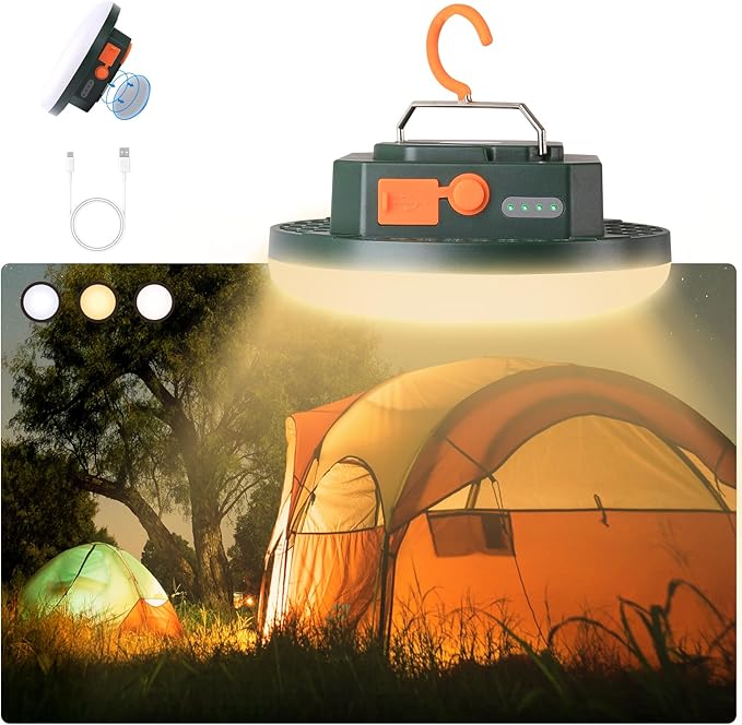 Camping Pop up Tent Light for Hanging, LED Rechargeable Portable Overhead Lantern for Vendor Booths, Waterproof Outdoor Camp Lamp with Battery Power for Glamping Indoor Outages(Dimming-Green)