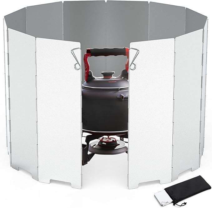 RioRand Folding Ultralight Camping Stove Windscreen Portable Backpacking Stove Windshield, Backpack Windscreen for Butane/Backpacking Stoves, Camp Windshield for Outdoor Camping, Hiking, BBQ 12 Plates