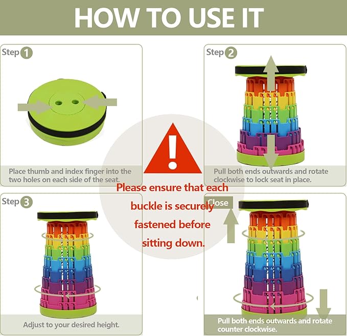 2025 Collapsible Stool Chair, Upgraded Folding Stool for Adults Lightweight, Sturdy, Adjustable, Portable, Foldable Seat Sturdy Stools for Outdoor Camping Fishing Hiking Gardening BBQ