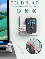 Universal Travel Adapter Worldwide, TECSIX European Travel Plug Adapter with 2 USB C, 2 USB A and Multi AC Outlets, International Power Converter for EU US UK AUS 200+ Countries Type A C G I
