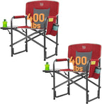 TIMBER RIDGE Aluminum Oversized Camping Chair, Lightweight Portable Directors Chair with Side Table Detachable Side Pocket for Outdoor Camping, Lawn, Picnic, Support 400lbs Red 2 Pack