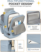coofay Large Travel Backpack For Women Men Airline Approved Carry On Backpack Flight Approved Waterproof Sports Luggage Backpack Casual Daypack Hiking Backpack Grey Blue