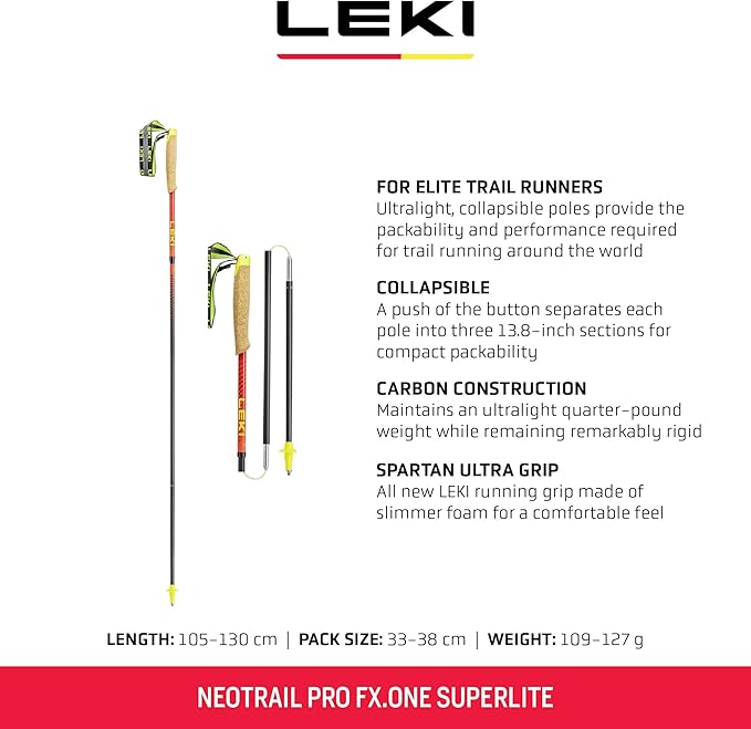 LEKI Neotrail Pro FX.One Superlite Carbon Collapsible Lightweight Trekking Poles for Hiking & Trail Running