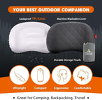 Hikenture Camping Pillow with Removable Cover, Ultralight Inflatable Backpacking Pillow for Sleeping, Blow Up Pillows, Portable&Compact Hiking Pillow for Beach, Travel, Outdoor(Grey)