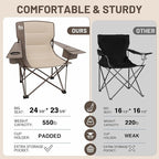 TIMBER RIDGE Oversized Folding Camping Chair for Adults, Support 550 LBS Heavy Duty with Cup Holder Side Pocket for Camp, Lawn, Picnic, Tan, 2 Pack