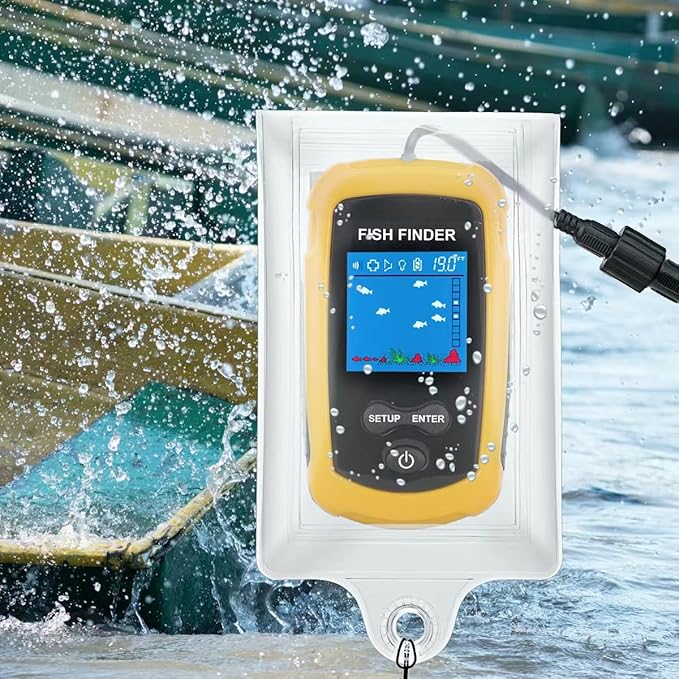 Portable Fish Finder Ice Kayak Fishing Gear Water Depth Finder Handheld Fishfinder with Sonar Transducer and LCD Display