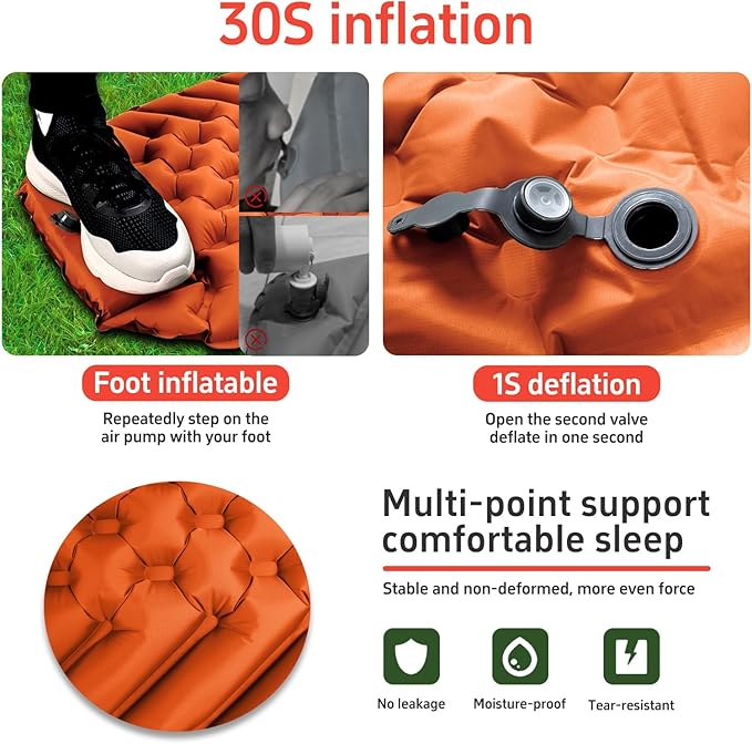 Camping Sleeping mat and Inflatable Pillow - Set, Portable, Ultra-Light, Thickened, Quick to inflate in 30s, can be Spliced. Suitable for Backpacking, Hiking, Camping and Other Scenes