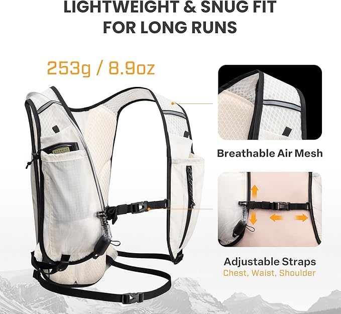 EVERFUN Hydration Backpack Running Vest Small Hiking Water Backpack with 1.5L Water Bladder for Women Men, Lightweight Reflective Dayhike Hydro Pack for Trail Running, Biking, Race, Marathons