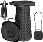 2025 Upgraded Portable Folding Stool, Collapsible Stool, Telescoping Camping Stool with Max Load Capacity 485lbs, Square Retractable Seat for Camping Gardening Fishing Hiking BBQ[Black]