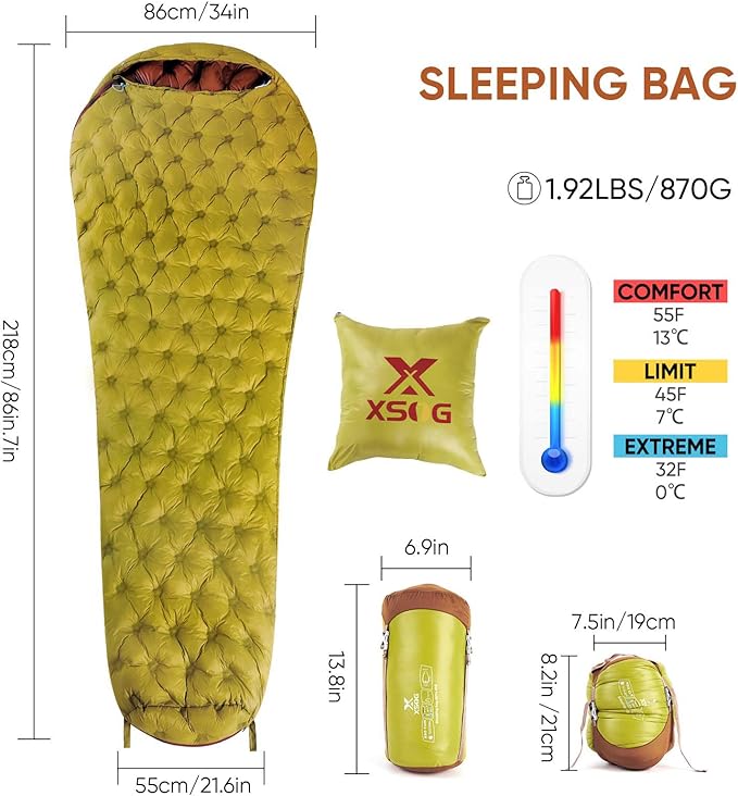 Ultralight Down Sleeping Bag for Adults, 1.92lbs 32-55F 650 Fill Down, Lightweight Compact Mummy Backpacking Sleeping Bag for Outdoor Camping and Hiking, Compressible -MFH500