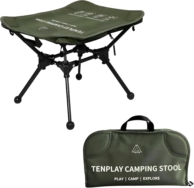 TENPLAY Portable Camping Stools for Adults Heavy Duty,Holds Up to 330lbs,18 Inch Oversized Folding Stools with All-in-One Seat & Carry Bag Design for Camping Outdoor Beach Travel Hiking Fishing Green