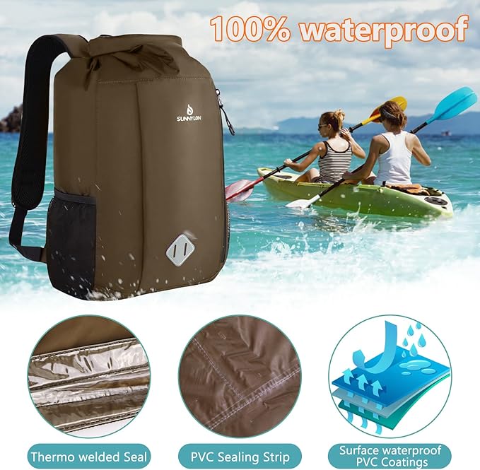 Dry Bag Backpack, 20 L Dry Bag Waterproof with Waist Pouch and Phone Case,Dry bag for kayaking,Marine dry bag for Kayaking, Beach, Rafting, Boating, Hiking, Camping and Fishing (Coffee)
