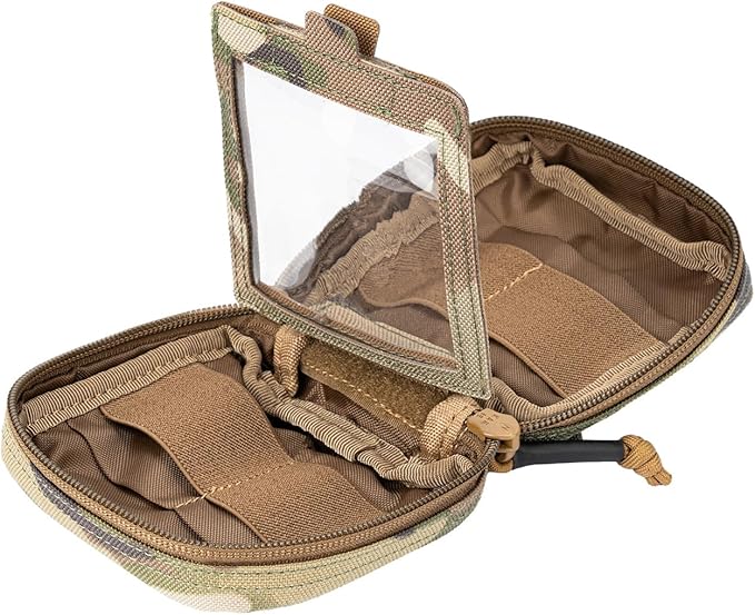 Small MED Kits Holder Duty Belt Gloves Pouch MOLLE Tactical Vest Nasal Spray Case Compact IFAK Carrier Backpack Wallet Cards Knife Gadgets Mini EDC Organizer Bag w/Removeable Clear ID Pocket