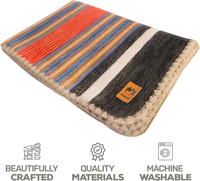 ALPAKITAS Alpaca Wool Blanket Throw | Large, Beautiful, Warm, Stripes | 64 x 45 inches | Ultra-Soft, Hypoallergenic and Breathable | Non-Itchy or Scratchy (Orange and Blue)