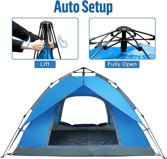 Night Cat Instant Popup Tents 2-3 Persons with Footprint Tarp Easy Setup Camping Tent with Rainfly Double Layers Waterproof Automatic Hydraulic Mechaism