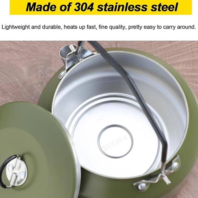 Camping Kettle Camp Tea Coffee Pot, 1L Stainless Steel Outdoor Campfire Camp kettle, Portable Lightweight Teapot Fast Heating Boiling Water, Ideal for Hiking Picnic Travel, Green