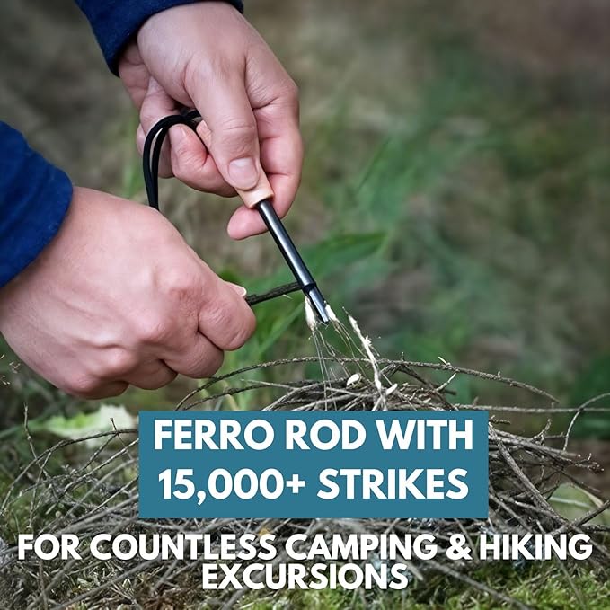 The Friendly Swede Ferro Rod Fire Starter Tool — Flint and Steel Fire Starter Survival Tool with Wooden Handle; Weatherproof Firestarter for Camping, Hiking & BBQs; Compact with Optimal Grip