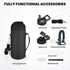 Insulated Water Bottle 40 oz, Triple Wall Vacuum Stainless Steel (Cold for 48 Hrs), Leak Proof & Non-BPA, Modern Water Flask Jug with Paracord Handle & Straw Spout Lids, Indigo/Black