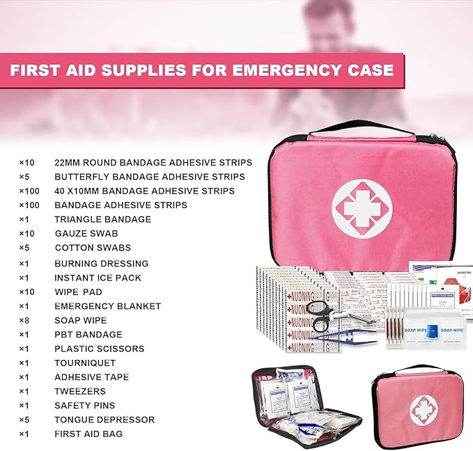 305Pcs Car First Aid Kit Refill Supplies for Business Home First Aid Emergency Kits for Office Business Compact Lovely Bag for Outdoor Activities Skating Boating