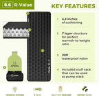 ATEPA ThermAir Pro Backpacking Sleeping Pad, 6.6 R-Value Insulated Ultralight Inflatable Sleeping Pad Camping Pad with 7 Layers & Storage Bag for Camping Backpacking, Wide Long Size (78"x27"), Bllack