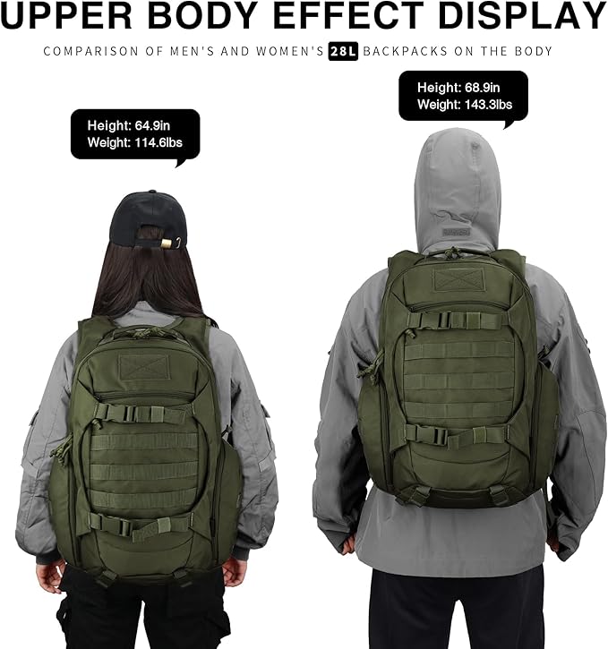 Mardingtop Tactical Molle Backpack for Men - 28L EDC Hiking & Motorcycle Backpack