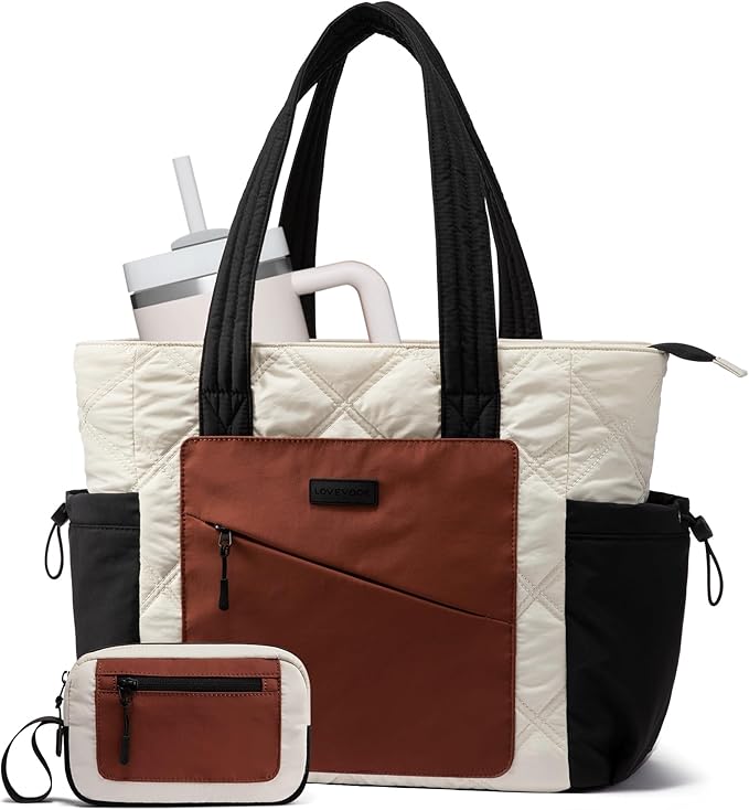 LOVEVOOK Tote Bag for Women, puffer tote bag for Work Travel Nurse, Lightweight quilted Bags with Compartments