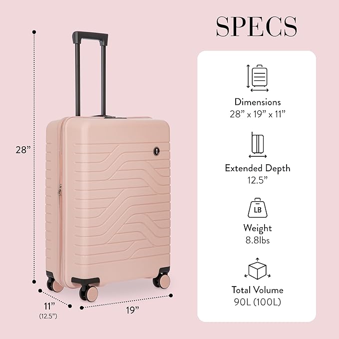 Bric's 28" Expandable Spinner Suitcase - Travel Luggage with TSA-Approved Lock and Hard Shell Exterior - B|Y Ulisse - Pearl Pink