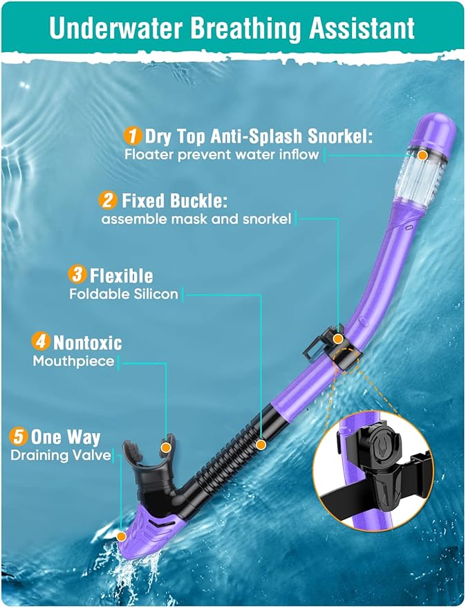 Snorkel Set Adults Snorkeling Gear Anti-Fog Panoramic View Swim Mask Dry Top Snorkel Kit with Carry Bag for Snorkeling Scuba Diving Swimming Travel