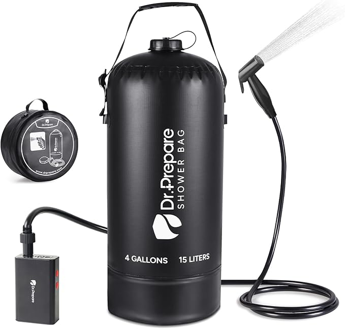 DR.PREPARE Portable Shower for Camping, 4/5 Gallons Camping Shower Bag, Portable Outdoor Shower with Pump for Hiking, Climbing, Pet Cleaning, Car Washing, Beach & Emergency