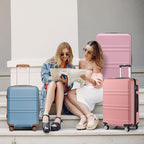 Kono 24 Inch Luggage Suitcase Lightweight with Spinner Wheels TSA Lock Hardside Medium Checked Luggage Durable Rolling Suitcase Nude/Rose Pink