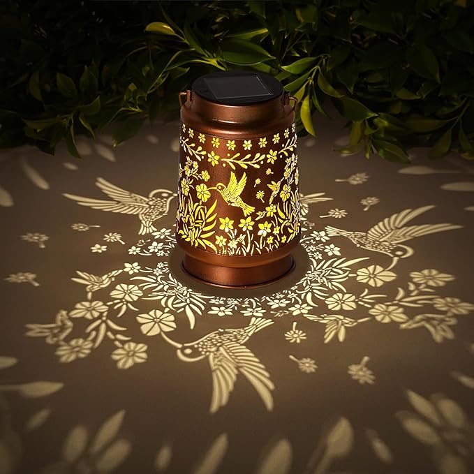 Hummingbird Solar Lanterns Outdoor Waterproof Garden Decor, Metal LED Garden Light Birthday Gifts for Women mom Grandma for Yard, Patio, Lawn, Tabletop, Pathway, Landscape,Walkway, Terrace, Balcony