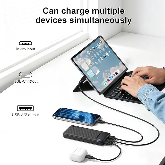 AsperX 2 Pack 10000mAh Portable Charger, USB C Fast Charging Power Bank Input & Output, Travel External Battery Pack Compatible with iPhone Samsung Android Phones, Heated Vest, Dual Black