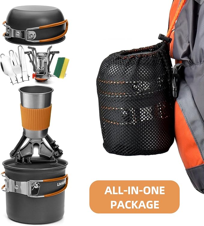 Lixada Camping Cookware Set Portable Camping Mess Kit Cooking Set Camping Cooking Set Outdoor with Stove Spoon Fork Cutter for Picnic Hiking Backpacking Travel