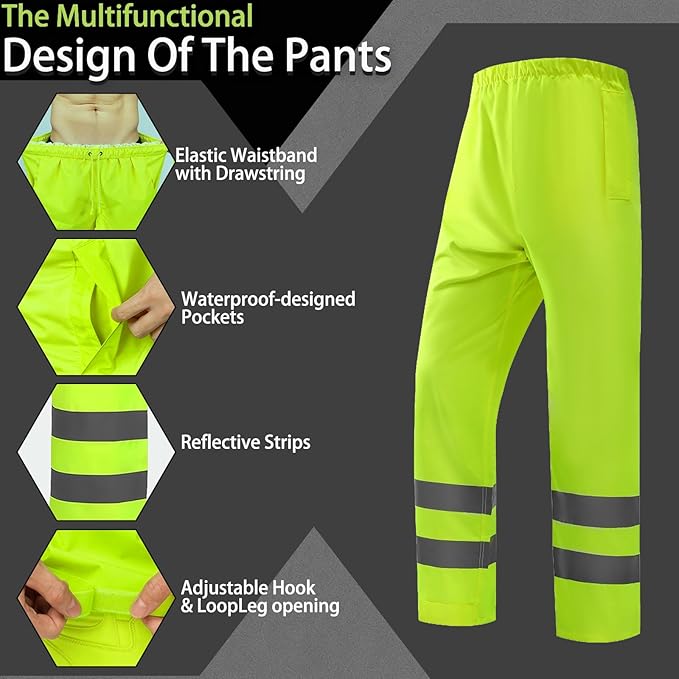 Hi Vis Class 3 Safety Rain Jacket for Men Waterproof, Reflective High Visibility Rain Gear Construction Rain Suit (Yellow 2XL/3XL)