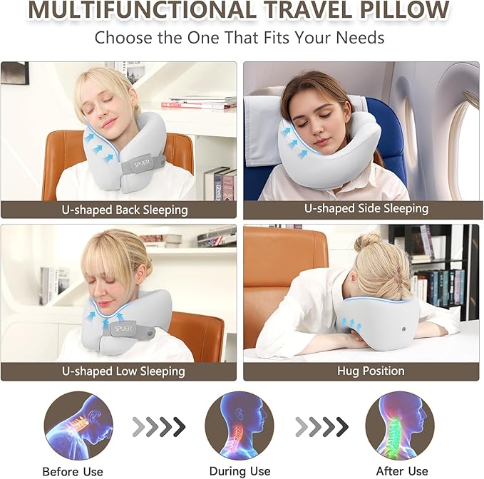 2in1 Ergonomic Memory Foam Travel Neck Pillow – 2025 Upgrade Travel Pillow for All Sleep Positions on Flights, Road Trips, and Long Distance Travel with Drawstring Bag (Adjustable - Gray)