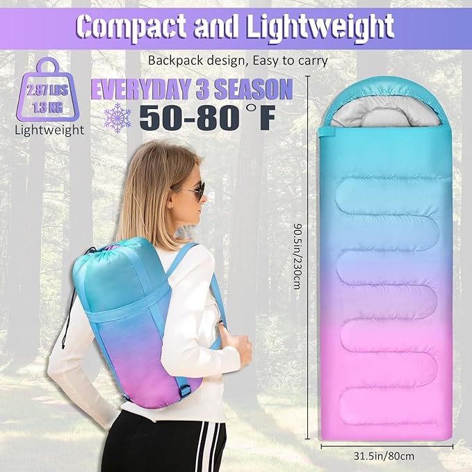 Sleeping Bags for Adults, 3 Seasons Warm & Cold Weather Waterproof Lightweight Backpacking Camping Sleeping Bag for Indoor Outdoor Camping Hiking Traveling, Camping Gear Equipment