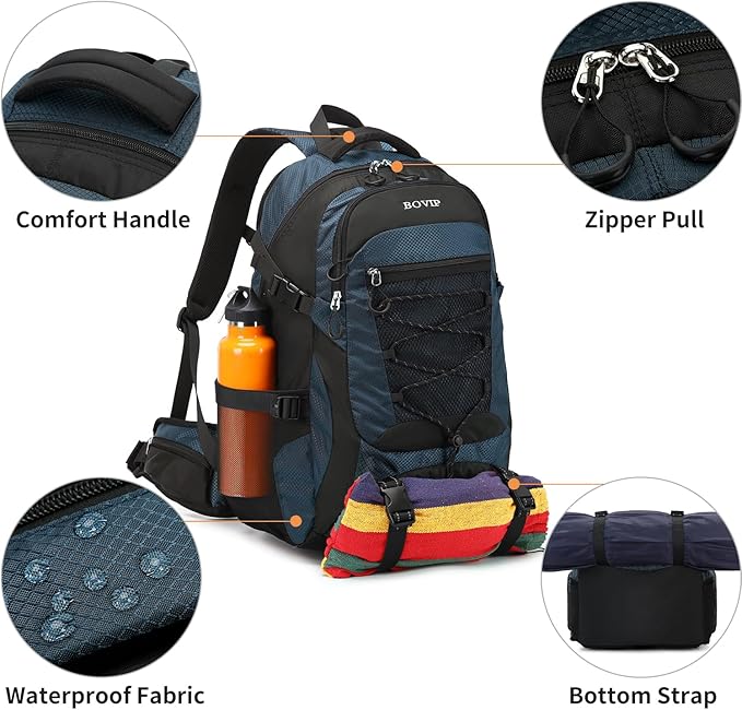 BOVIP 40L Hiking Backpack Waterproof Lightweight Daypack Travel Sports Camping Backpack for Men Women