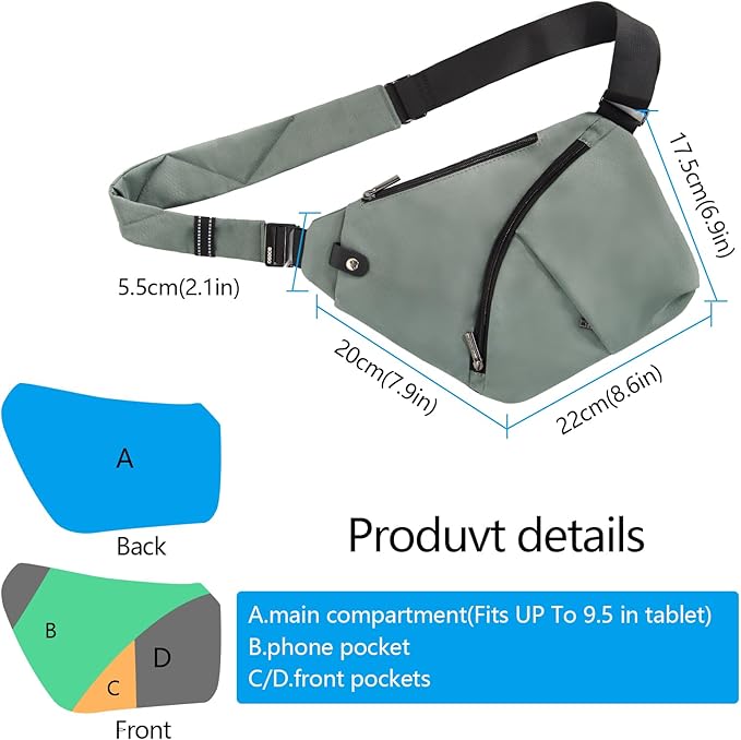 Travel Sling Bag with RFID Pocket, Anti Theft Crossbody Bag for Women Men Casual Chest Outdoor Shoulder Hiking Bag