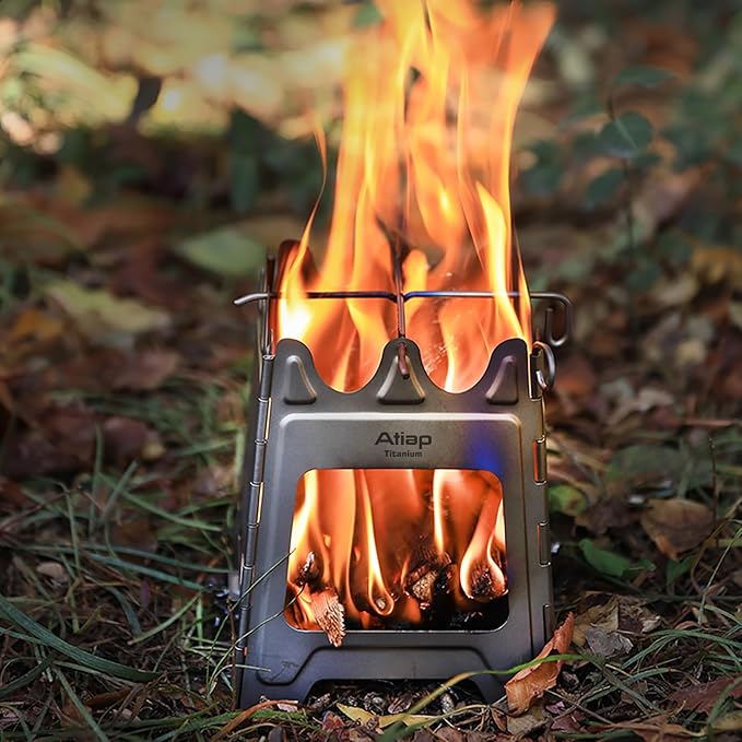 Titanium Wood Stove New Upgrade - Foldable Multi-Fuel Alcohol Stove Ultra-light and compact stove, quicker to install, no splicing required, suitable for backpacking, camping and survival