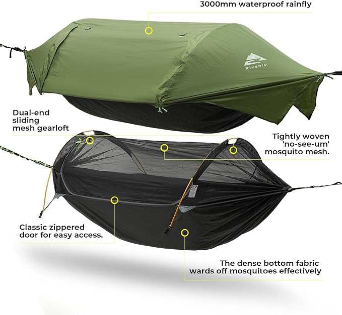 Camping Hammock Tent with Mosquito Net & RainFly, 3 in 1 Waterproof Lightweight Portable Sleeping Hammock Bug, Travel Outdoor Gear with Tree Strap Swing, for Hiking Patio Expedition