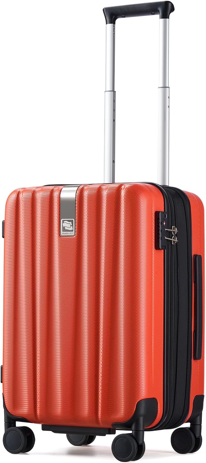 Hanke 20 Inch Expandable Carry on Luggage 22x14x9 Airline Approved Lightweight PC Hard Shell Suitcases with Wheels Tsa Luggage Rolling Suitcase Travel Luggage Bag for Weekender(Orange)