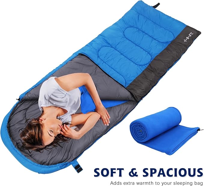 Fleece Sleeping Bag Liner, 75" Long Zipper Microfiber Fleece Travel Single Sleeping Bag Camping Blanket, Indoor Outdoor Blanket for Adults & Children