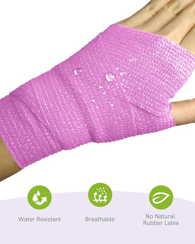 FriCARE Self Adhesive Bandage Wrap, Medical Tape in First Aid Kit, Cohesive Bandages for Wounds Sport Vet, FSA/HSA Eligible, 2 Inches X 5 Yards 6 Rolls, Fluorescent Purple