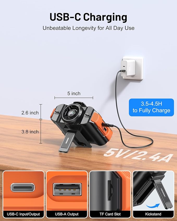 BLAVOR Portable Waist Fan, 5 Speeds Rechargeable Fan with Bluetooth Speaker & Flashlight, 40H Runtime, 16000RPM Strong Airflow, Personal Cool Clip Fans Under Shirt Belt for Outdoor, Work, Camping