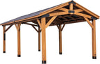 Backyard Discovery Norwood 24' x 12' Cedar Wood Outdoor Gazebo Pavilion with Hardtop Galvanized Steel Peak Roof, Snow Support, Wind Resistance, PowerPort, Shade for Garden, Patio, Deck, Entertaining