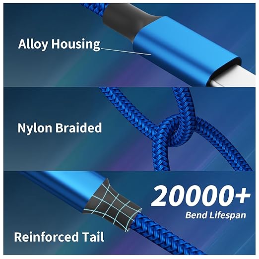 USB C Multi Charging Cable, 2Pack 5FT Multiple Charger Cord, 3 in 1 Universal Charger Cable with Type-C/Micro USB and IP Port, Compatible with Most Cell Phones-Blue