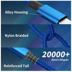 USB C Multi Charging Cable, 2Pack 5FT Multiple Charger Cord, 3 in 1 Universal Charger Cable with Type-C/Micro USB and IP Port, Compatible with Most Cell Phones-Blue